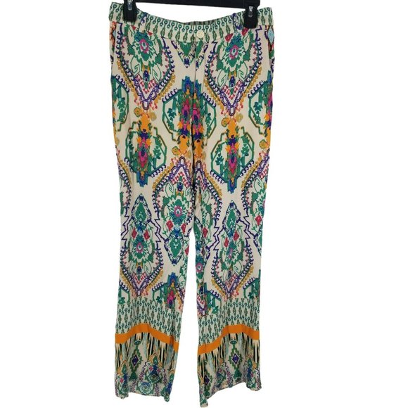 Zara Printed Flare Trousers Boho Multicolor Teal Orange Purple Ikat Blogger Fave - Picture 4 of 10